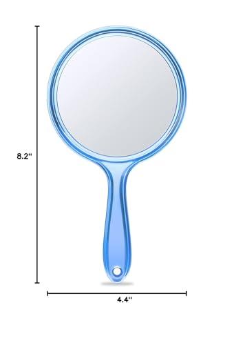 OMIRO OMIRO Hand Mirror, Double-Sided Handheld Mirror 1X/3X Magnifying Mirror with Handle, Pack of 1 (Transparent Blue)