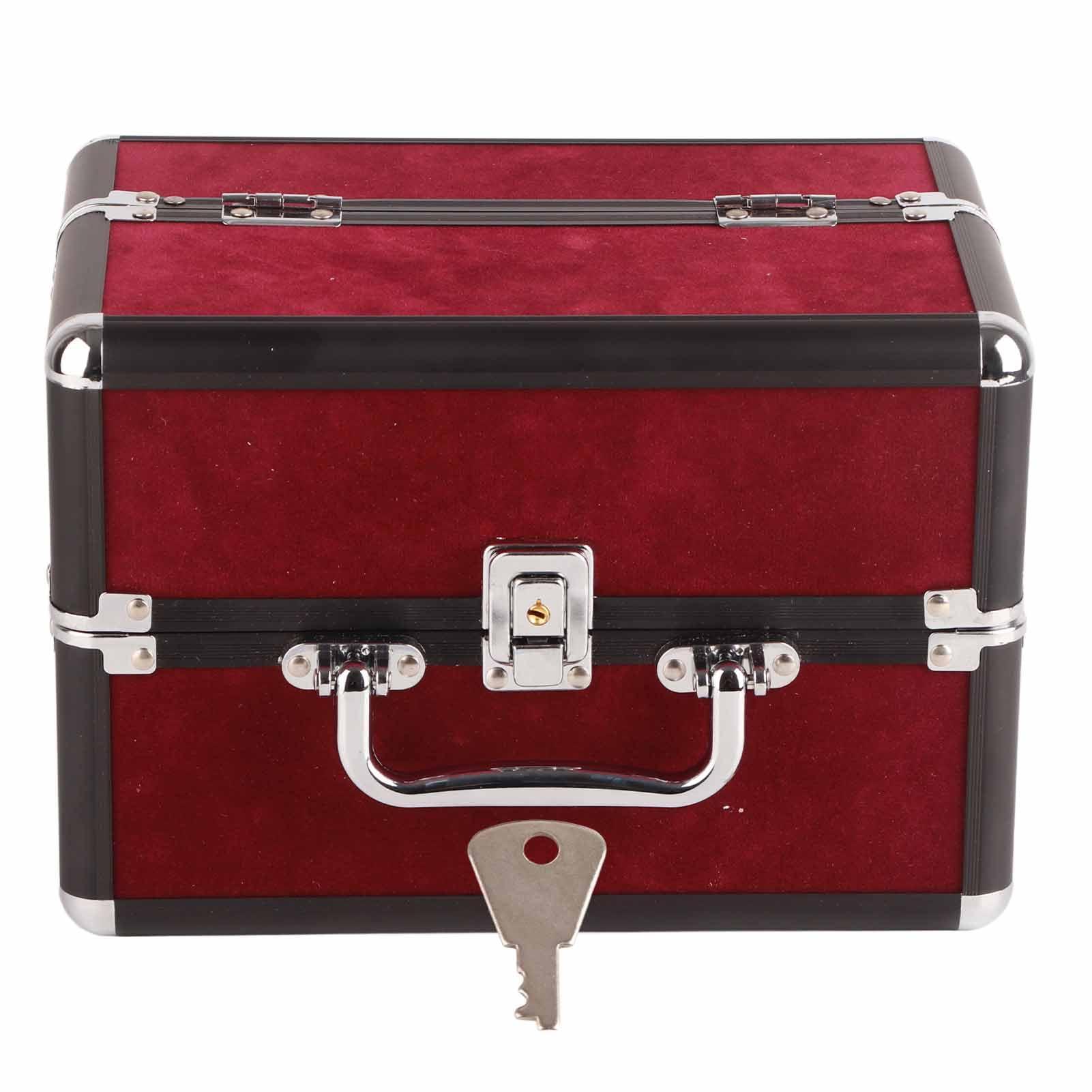 Dioche Large Makeup Case with High Capacity Storage with Lockable for Home Salon, Makeup Tools Traveling Makeup Case 25x17x17cm (Wine Red and Black Strip Black Bottom)
